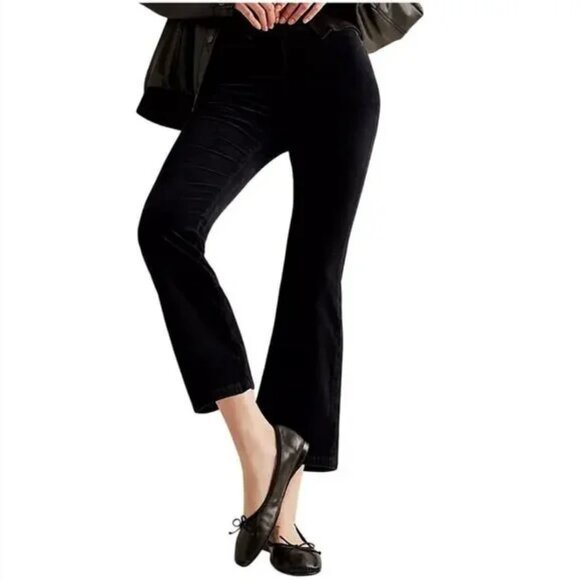 Free People In My Feelings Black Velvet Crop Slim Flare Pants High Rise (Size L) - Picture 1 of 12